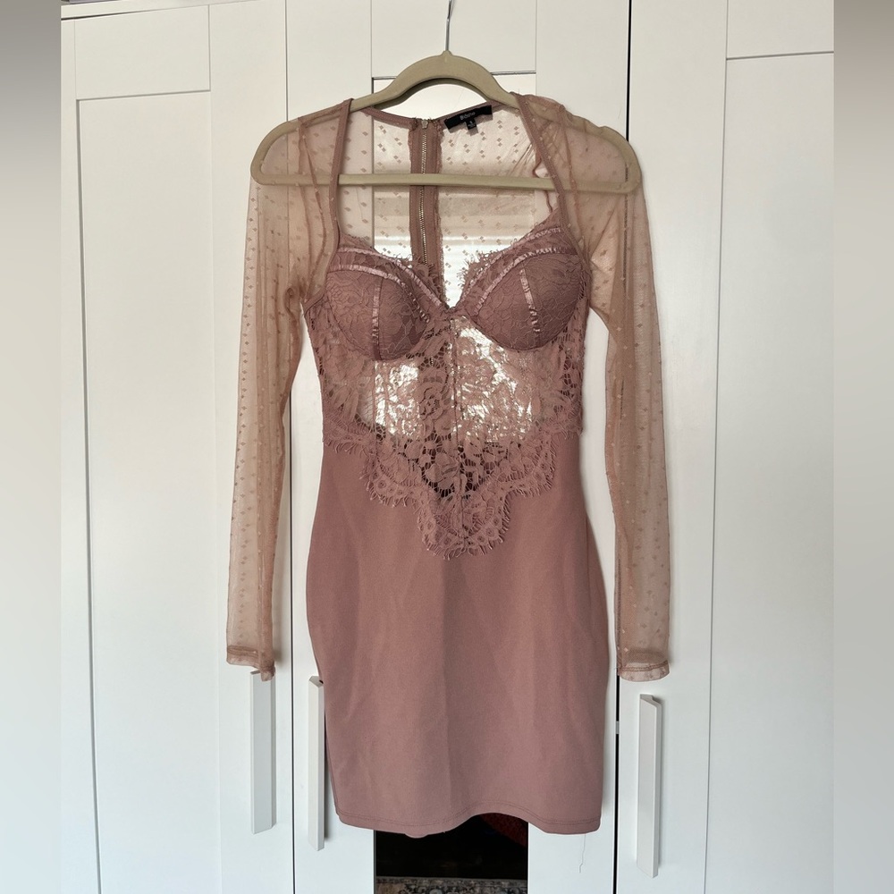 Blāche pale pink lace and sheer dress